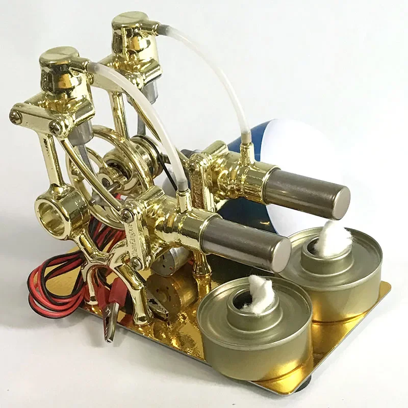 Mini Stirling Engine Twin Cylinder Model Steam Power Generation Science Experiment Toy