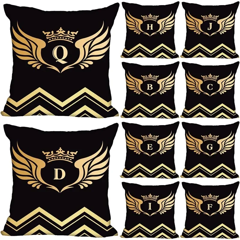 Golden Letters Pillow Case For Home Decorative Pillows Cover Invisible Zippered Throw PillowCases 45X45cm