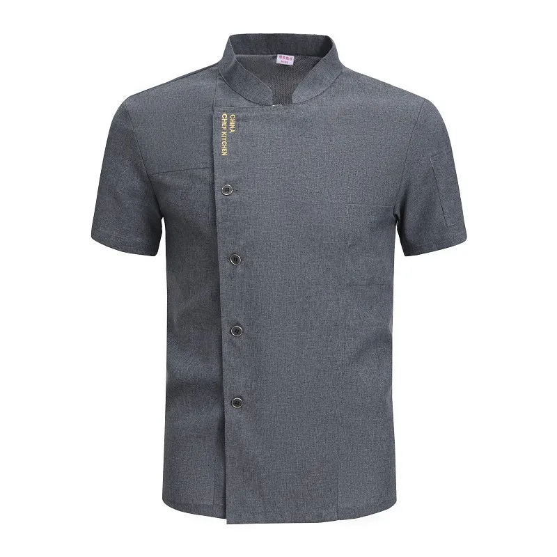 Chaqueta de Chef de manga corta para hombre, uniforme de camarero de calidad, ropa de cocina para Hotel, panadería, cafetería, abrigo de cocina