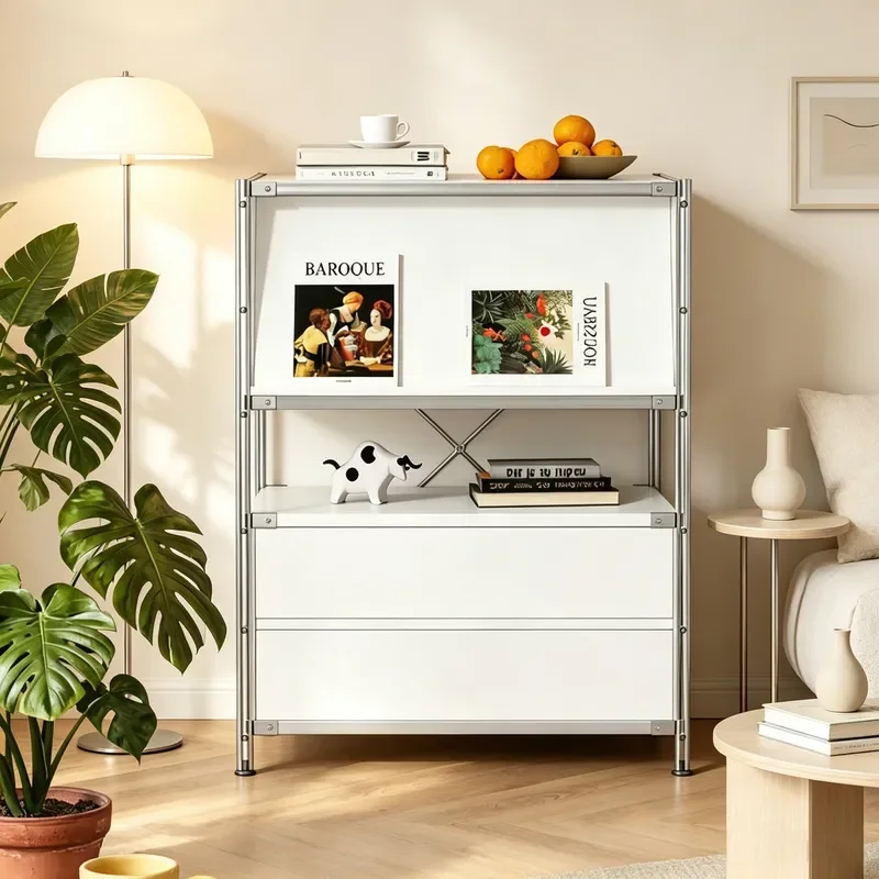 Minimalist Bauhaus Flap Door Sideboard Compact Floor Cabinet for Living Room Dining Area Small Apartment Sofa End Table