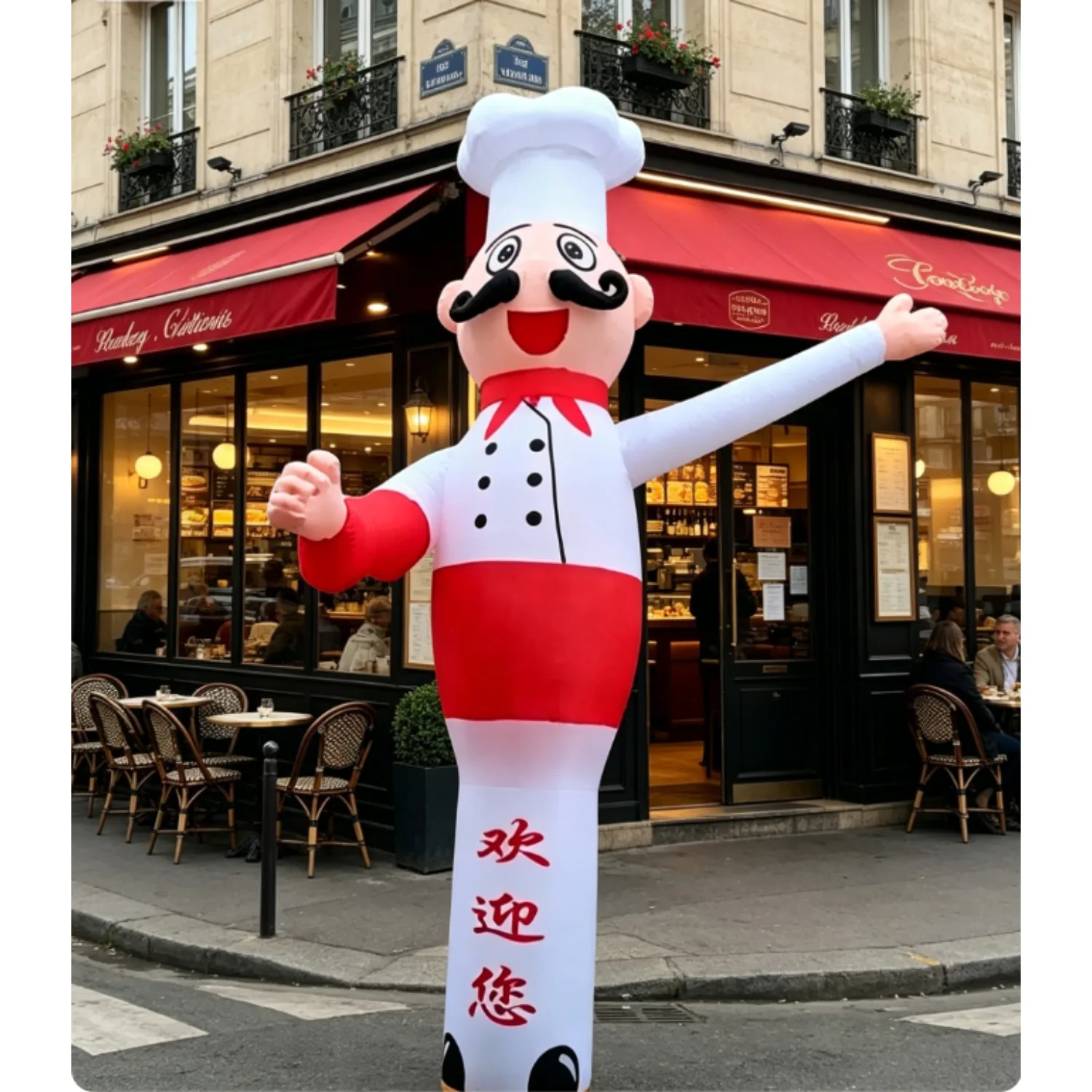 Danseur gonflable de 10 pieds, chef culinaire, agitant les bras, publicité pour restaurant, boutique, décoration extérieure