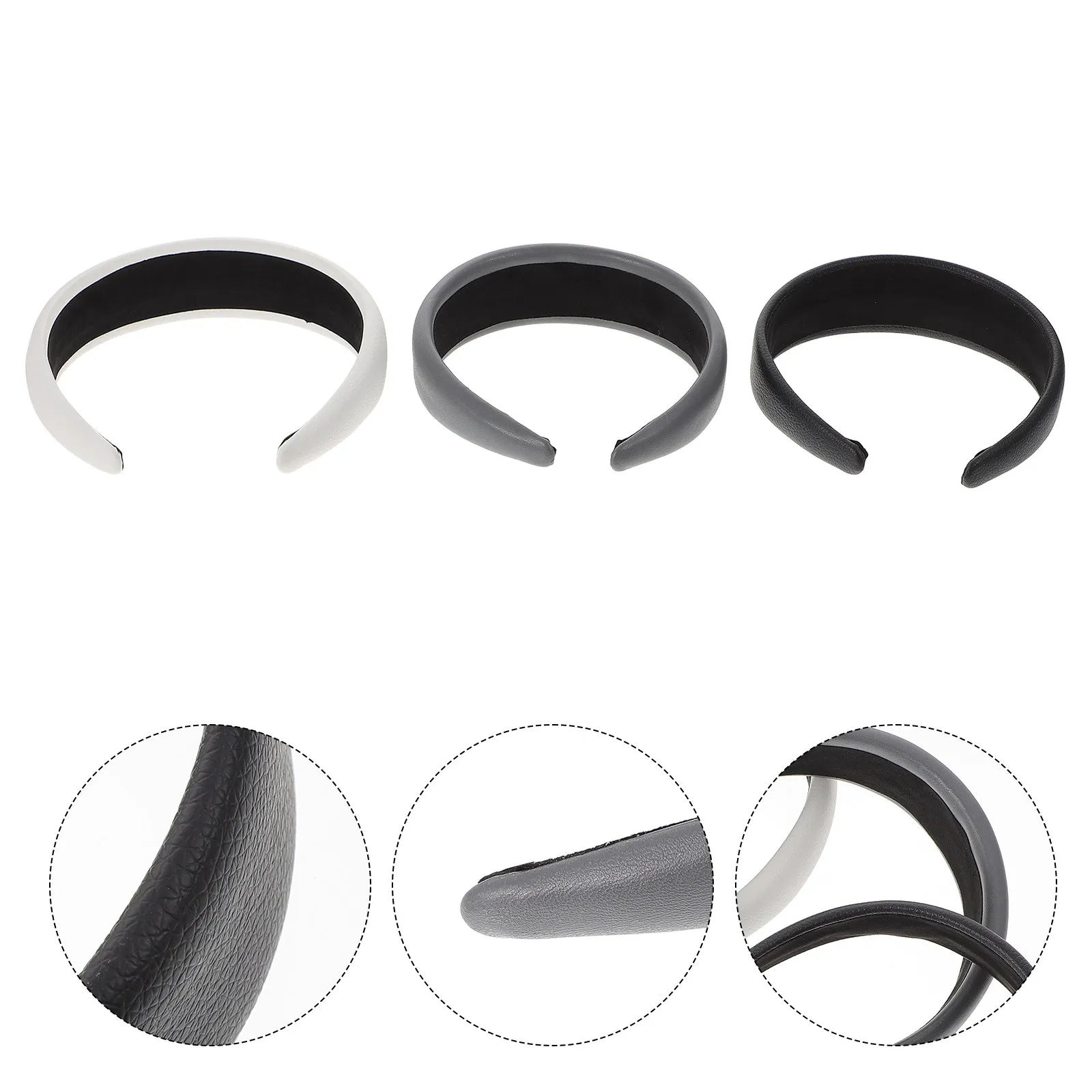 

3Pcs PU Headband for Women Fashion Lightweight Nonslip Hair Hoop Wide Brimmed Simple Solid Color Decorative Shower