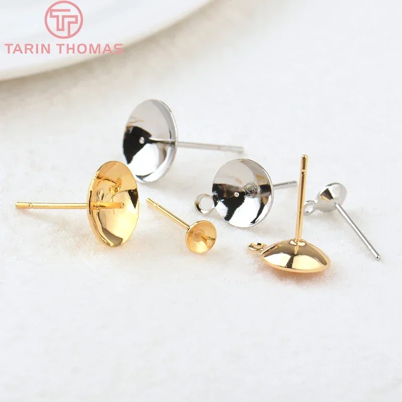 (3710)20PCS 4MM 5MM 6MM 8MM 10MM 24K Gold Color Brass Round with Half Pins Stud Earrings Quality Diy Jewelry Findings Accessorie