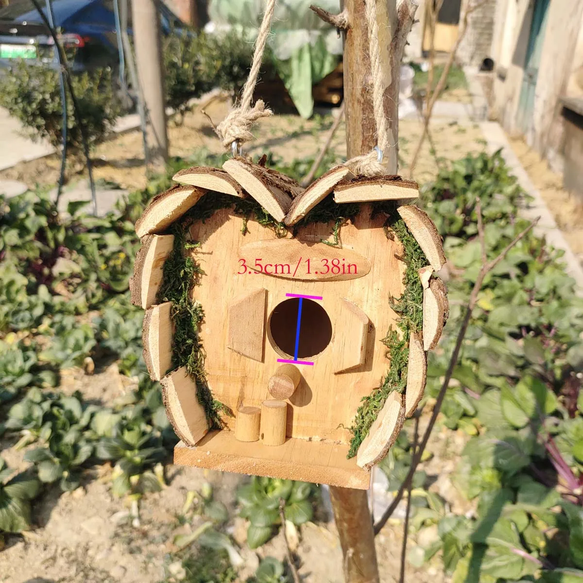 Wooden Bird\'s Nest Outdoor Hanging Heart-Shaped Bird\'s Nest House with Pole Small Birdcage House Budgie Bird House 1 Piece