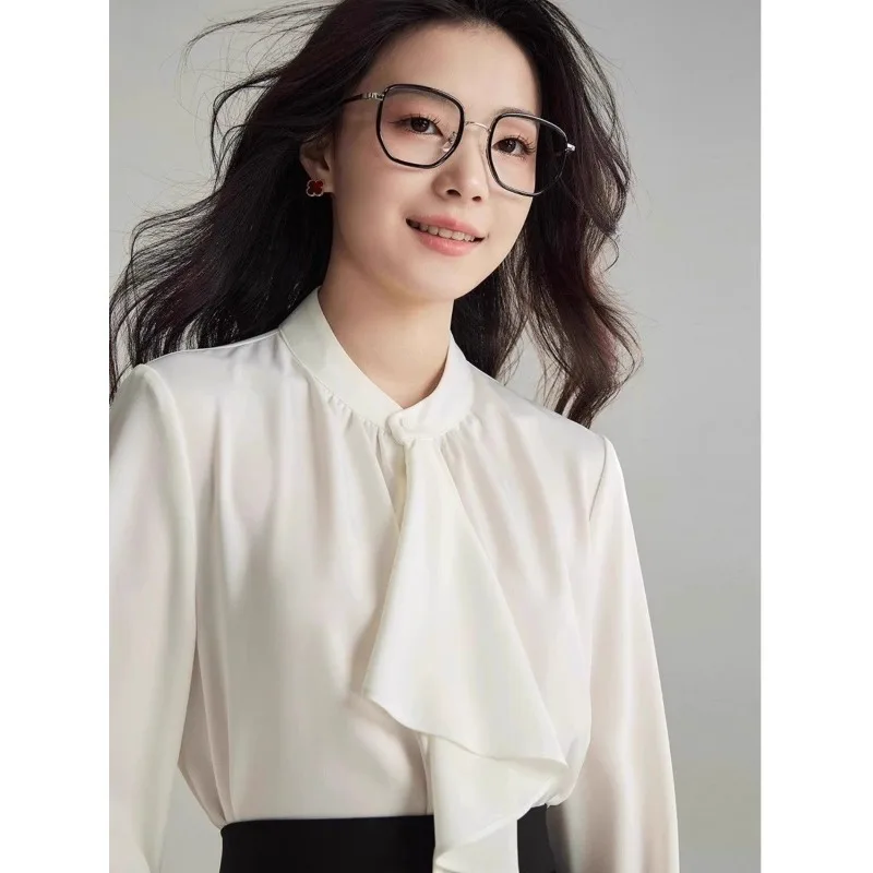 

French Ribbon Shirt for Women Spring Autumn New Style Gentle Shirt Temperament Commuting Long-sleeved Top