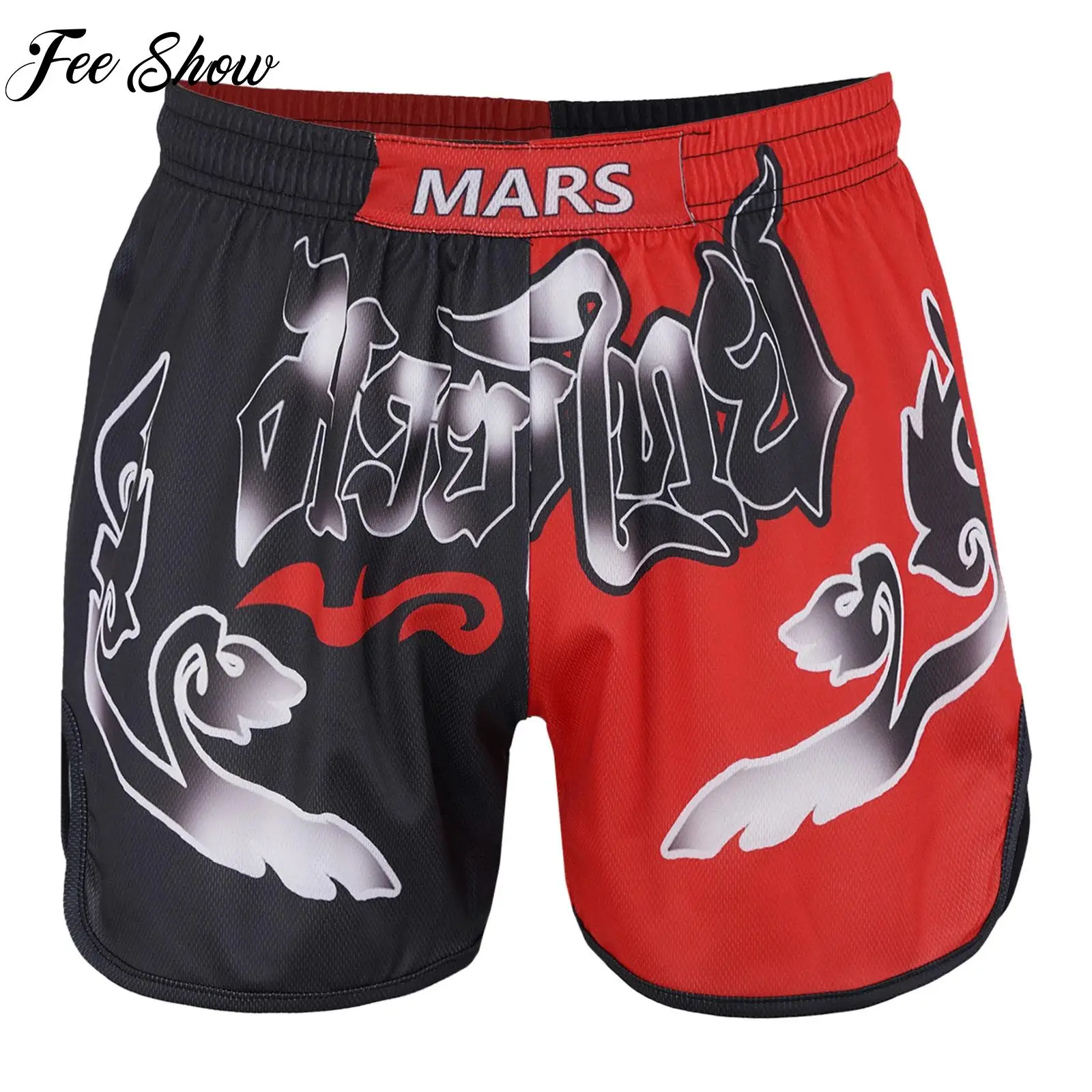 

Men Boxing Training Shorts Contrast Color Drawstring Elastic Waistband Quick Dry Lightweight for Gym Running Fitness Sports