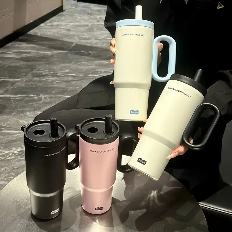 720ML Stainless Steel Vacuum Insulated Tumbler With Handle & Straw Iced Coffee Cup Leakproof Car Travel Outdoor Water Bottle Reu
