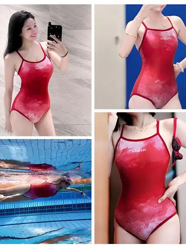 

Сексуальный спортивный купальник для женщин, цельный, с низким вырезом, термостойкий, для спа, красный, быстросохнущий