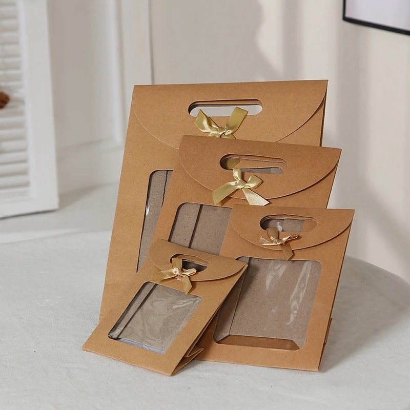 5/10/20 шт., подарочные пакеты с бантом из крафт-бумаги, упаковочная сумка для конфет для свадьбы, дня рождения, закуски, печенья, сумка, упаковочные принадлежности