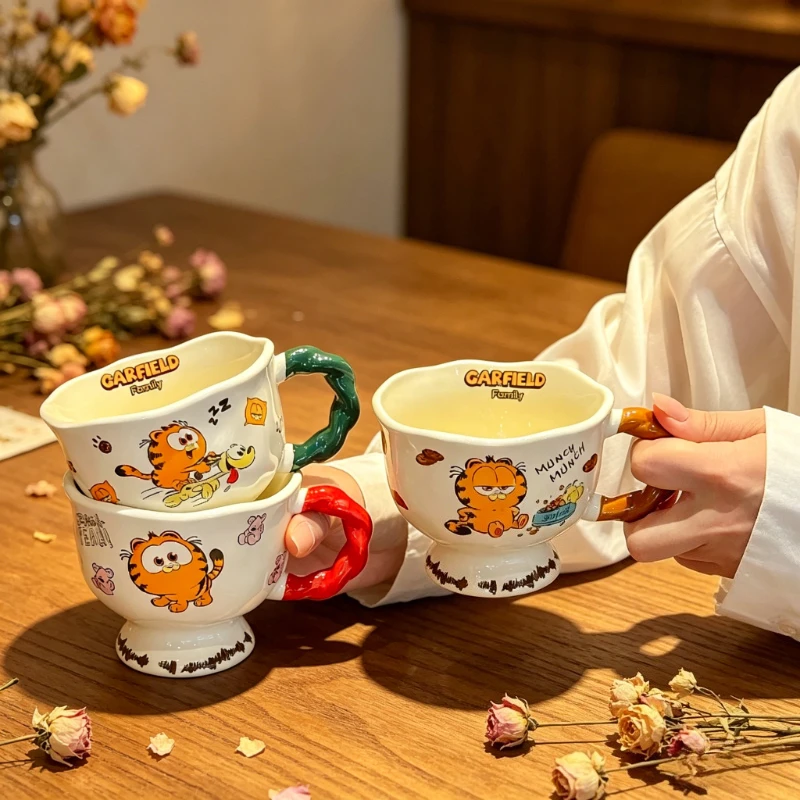 

Garfield cartoon cute ceramic tall mug kawaii for men and women home and office cup milk coffee cup anime merchandise wholesale