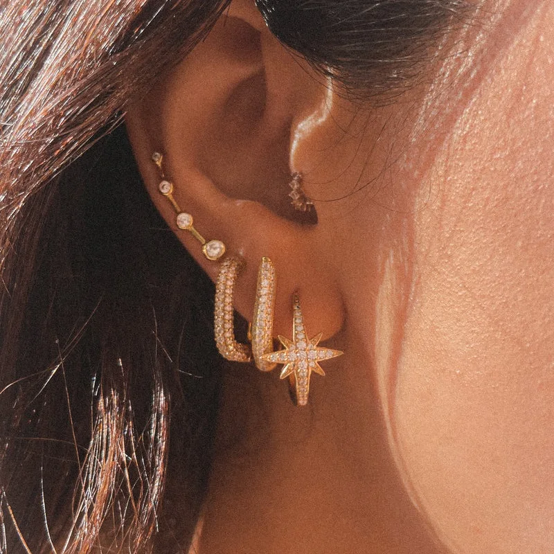 

2025 New Sparking Bling 5A Cubic Zirconia CZ Paved North Star Hoop Earring For Women