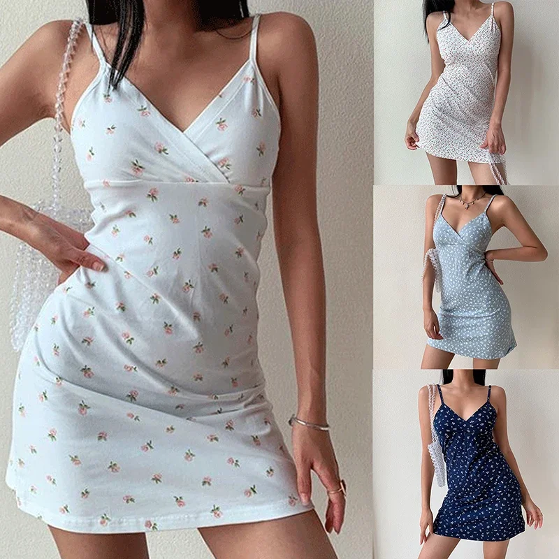 

Y2k Vintage Floral Cross Camis Dress Women Slim Sleeveless V-Neck Summer Sexy Cute Backless Party Black Mini Dresses Woman Cloth