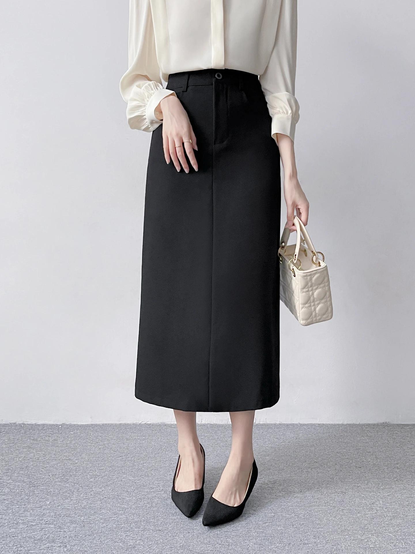 High Waist Straight Cut Black Skirt Women's Fashionable Versatile Spring Autumn New Style Commute Professional Long Skirt