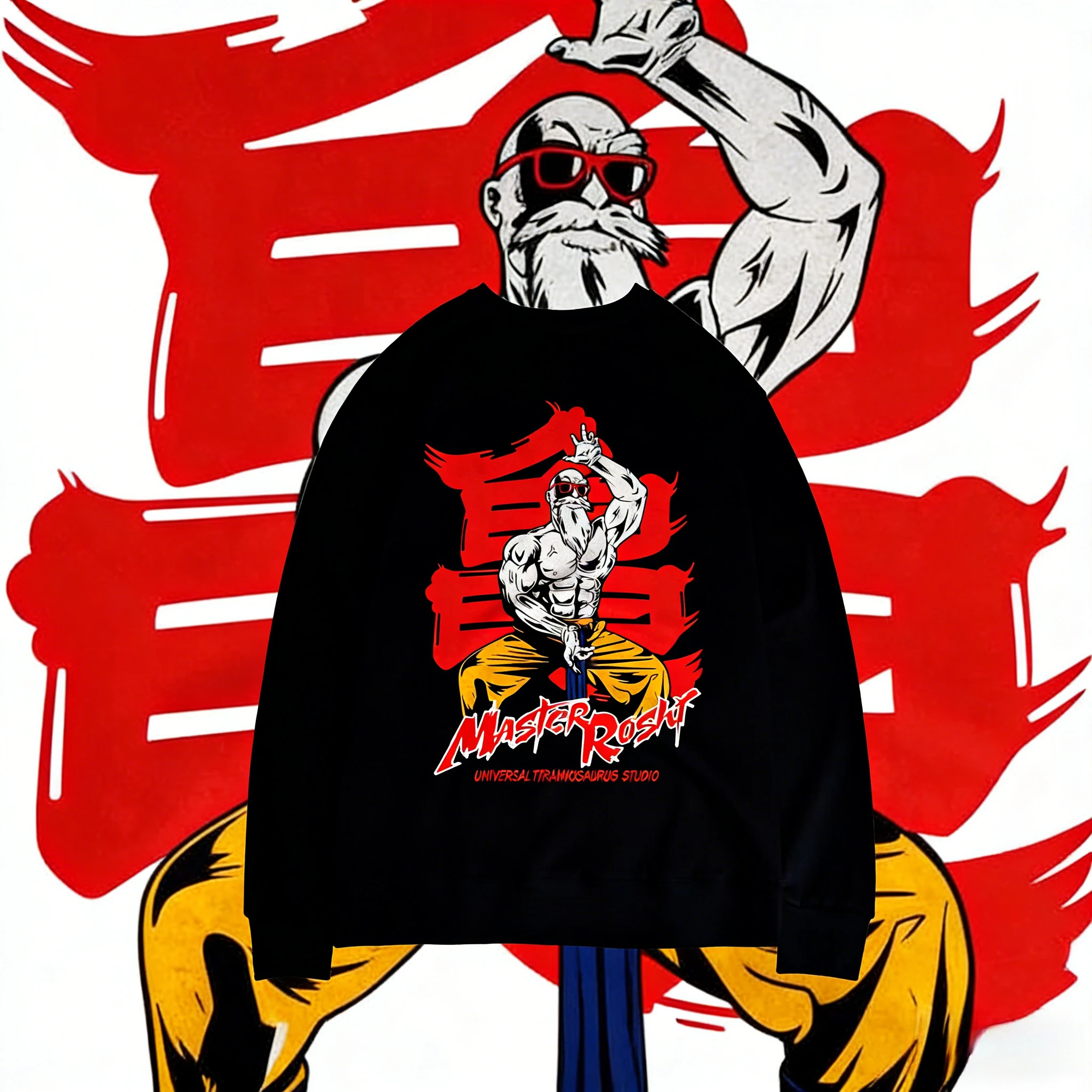 

2026 Осенне-зимняя толстовка унисекс с принтом Dragon Ball Master Roshi, из чистого хлопка, с длинным рукавом, на флисовой подкладке, в стиле ретро, для детей и взрослых, y2k
