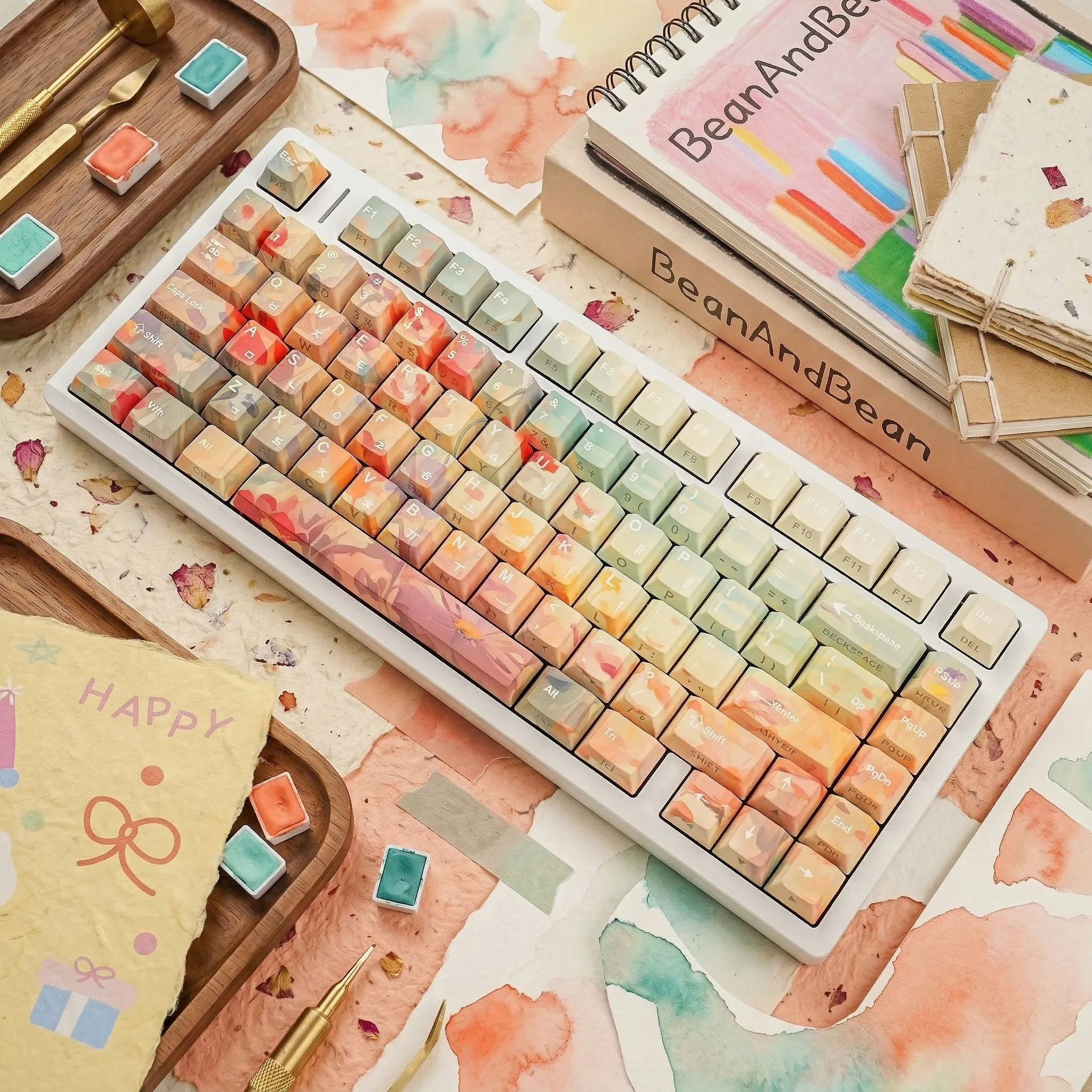 Mechanical Keyboard Flower Keycaps Russian Spanish French German Korean Arabic Japanese Cherry Profile PBT Side Printed Keycap