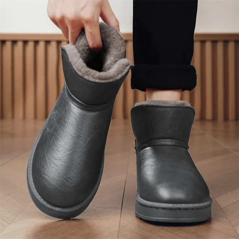 أحذية الثلوج الرجالية 2025 نمط الشتاء الجديد، مبطنة بالصوف، سميكة، دافئة، أحذية قطنية كبيرة، أحذية رجالية غير قابلة للانزلاق، أحذية بدون كعب مقاومة للماء #3