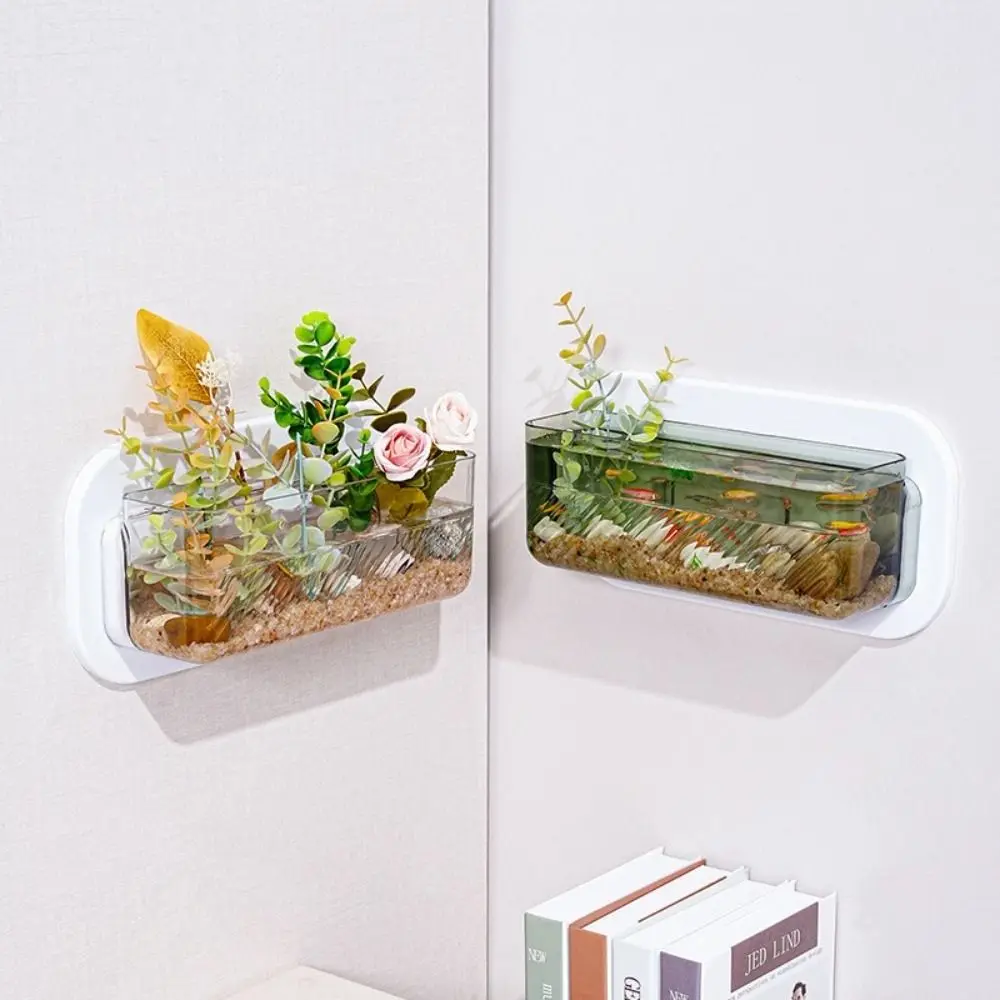 Punch Free Wall-mounted Plastic Vase Clear Creative Wall Hanging Fish Tank Home Decor Multi-function Hydroponic Flower Pot Home