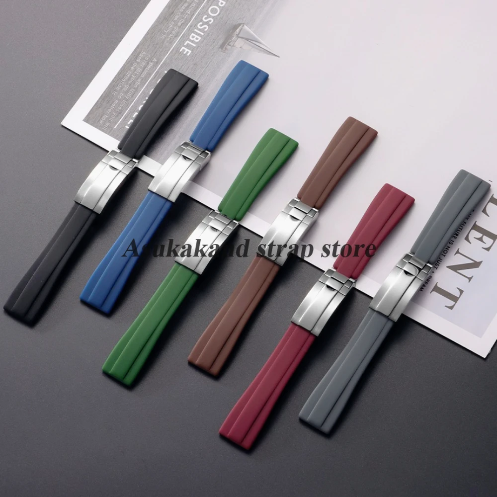 سيليكون حزام الساعات 20 مللي متر ل رولكس الغواصة ل دايتونا GMT للمياه شبح المطاط للطي مشبك حزام الساعات الرجال سوار ساعة