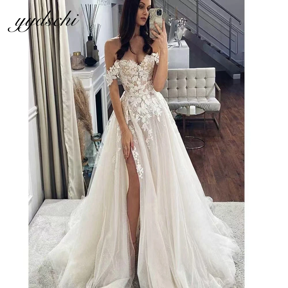 

Customized Elegant Appliques Lace Tulle Off the Shoulder Wedding Dresses For Woman 2025 A-line Bridal Gowns vestidos de novia