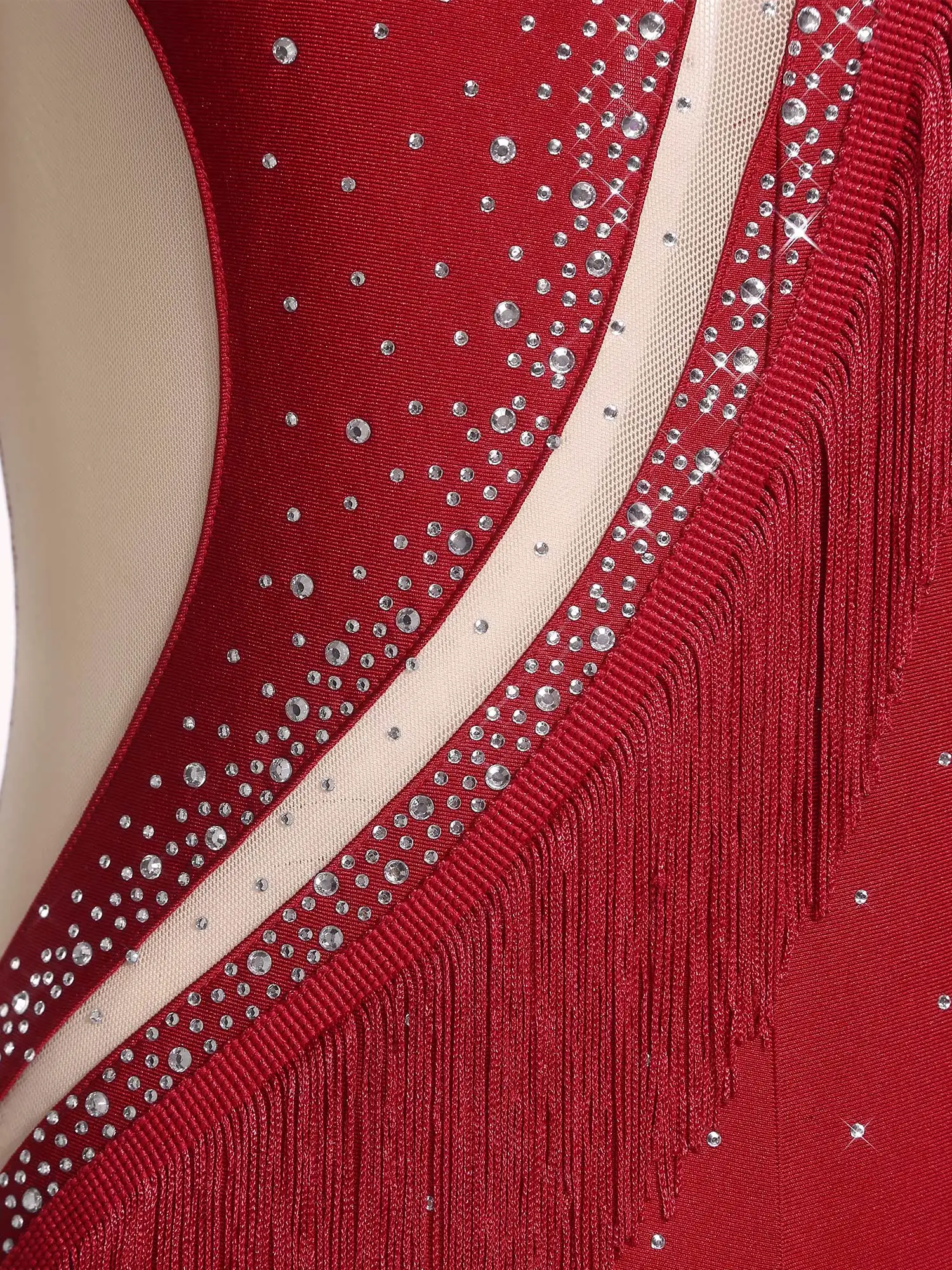 Justaucorps de danse latine à franges pour femmes, body avec strass, Patchwork transparent, jambes de garçon, barboteuse à franges, combinaison de patinage Tango cha-cha