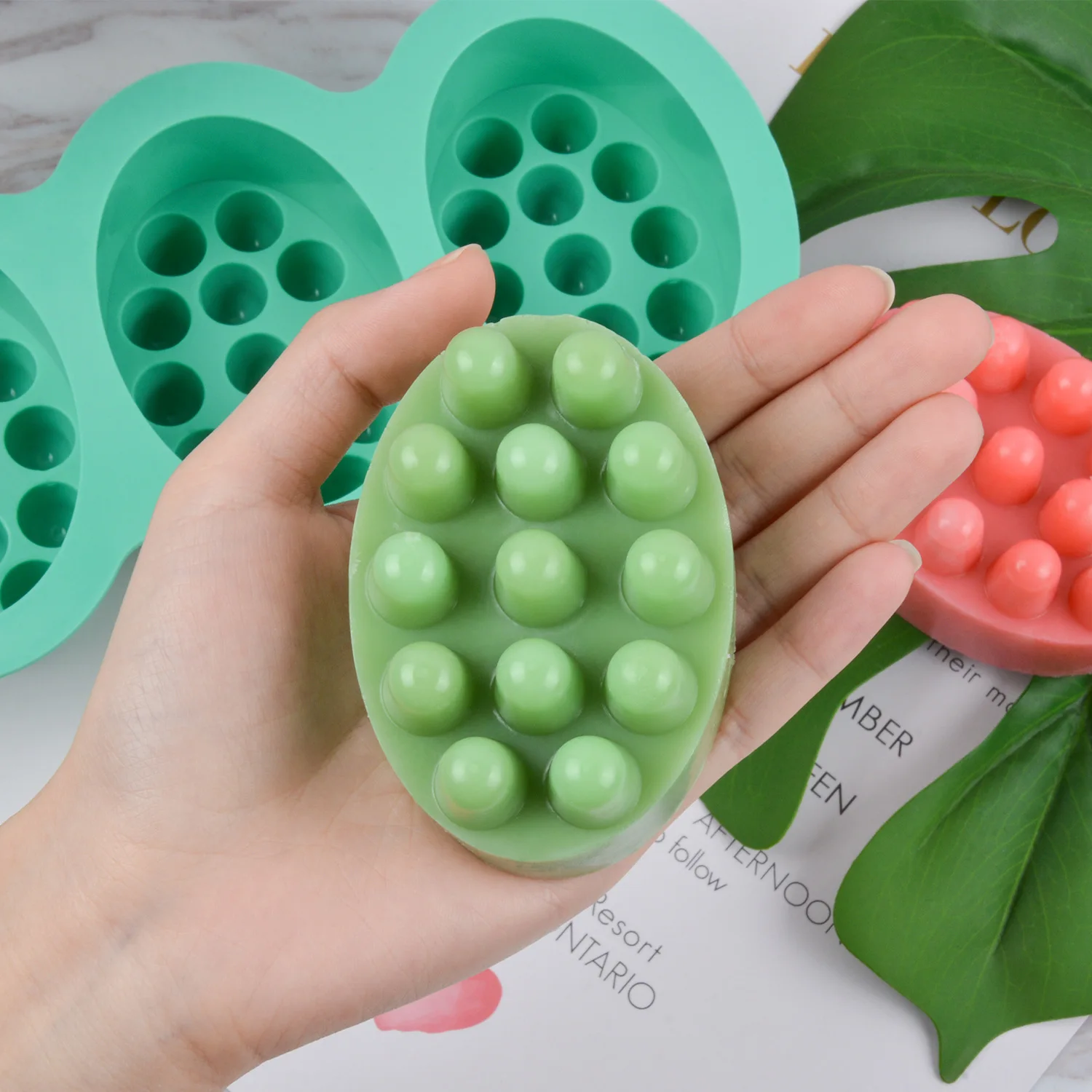 4 Cavity Silicone Soap Mold for Massage Therapy Bar Soap Making Tools DIY Homemade Oval Spa Soaps Mould Resin Crafts Soap Form