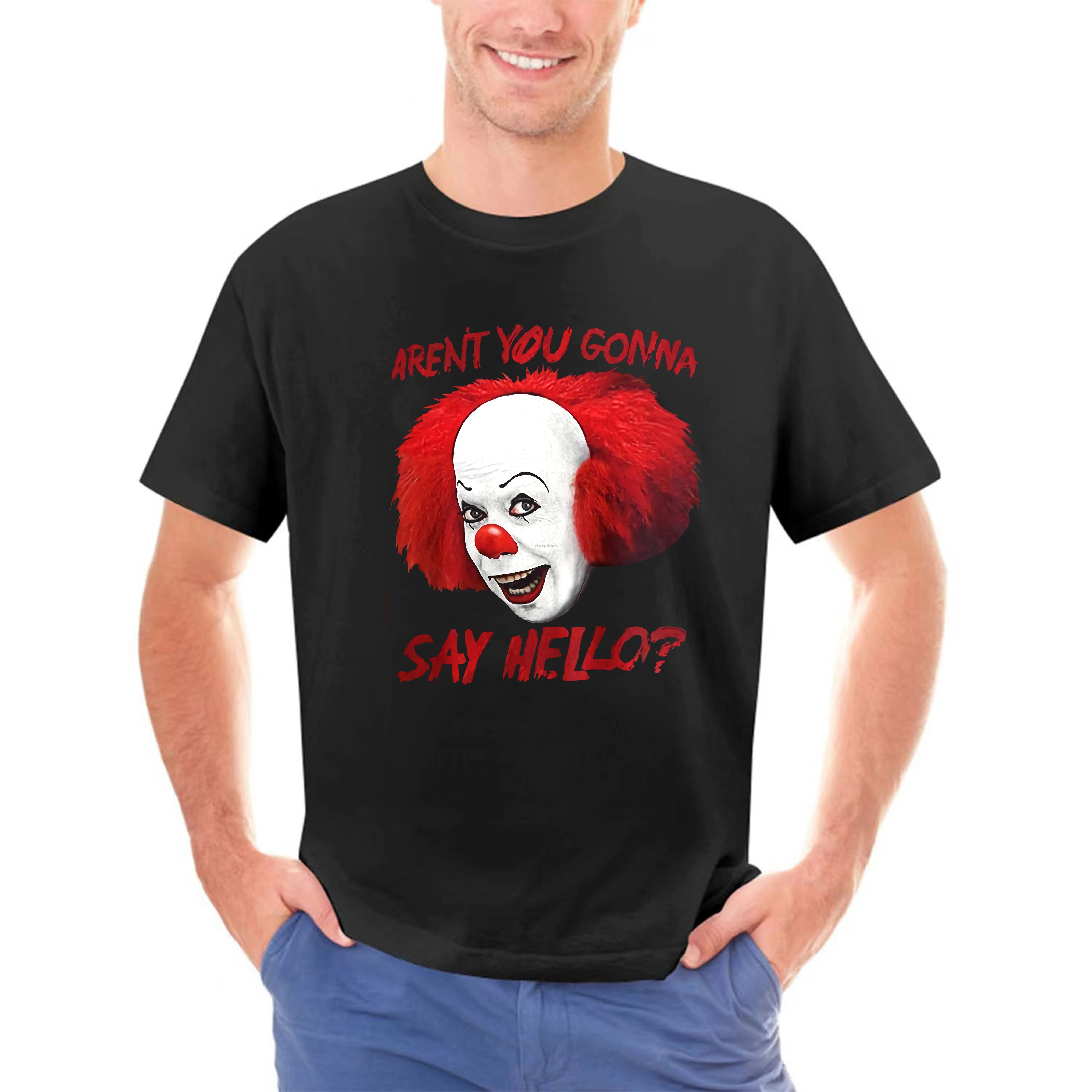 IT The Movie Say Hello (PNW0016-501BLK) Men's T-Shirt. scary movies  stephen king  halloween  horror  clowns  penny wise clown