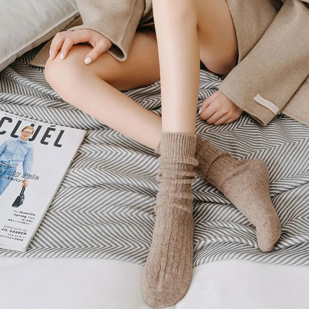 Winter Cashmere Wool Woman Socks Solid Japanese Style Harajuku Retro Long Socks Women Girls Thermal Streetwear Crew Sock