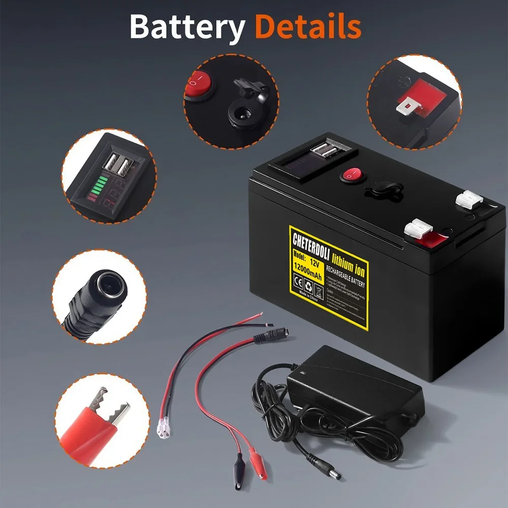 Lithium Battery Pack 12V 12Ah Compatible with Power Wheels Fishfinder DIY Backup UPS Router Ham Radio Alarm Emergency Light