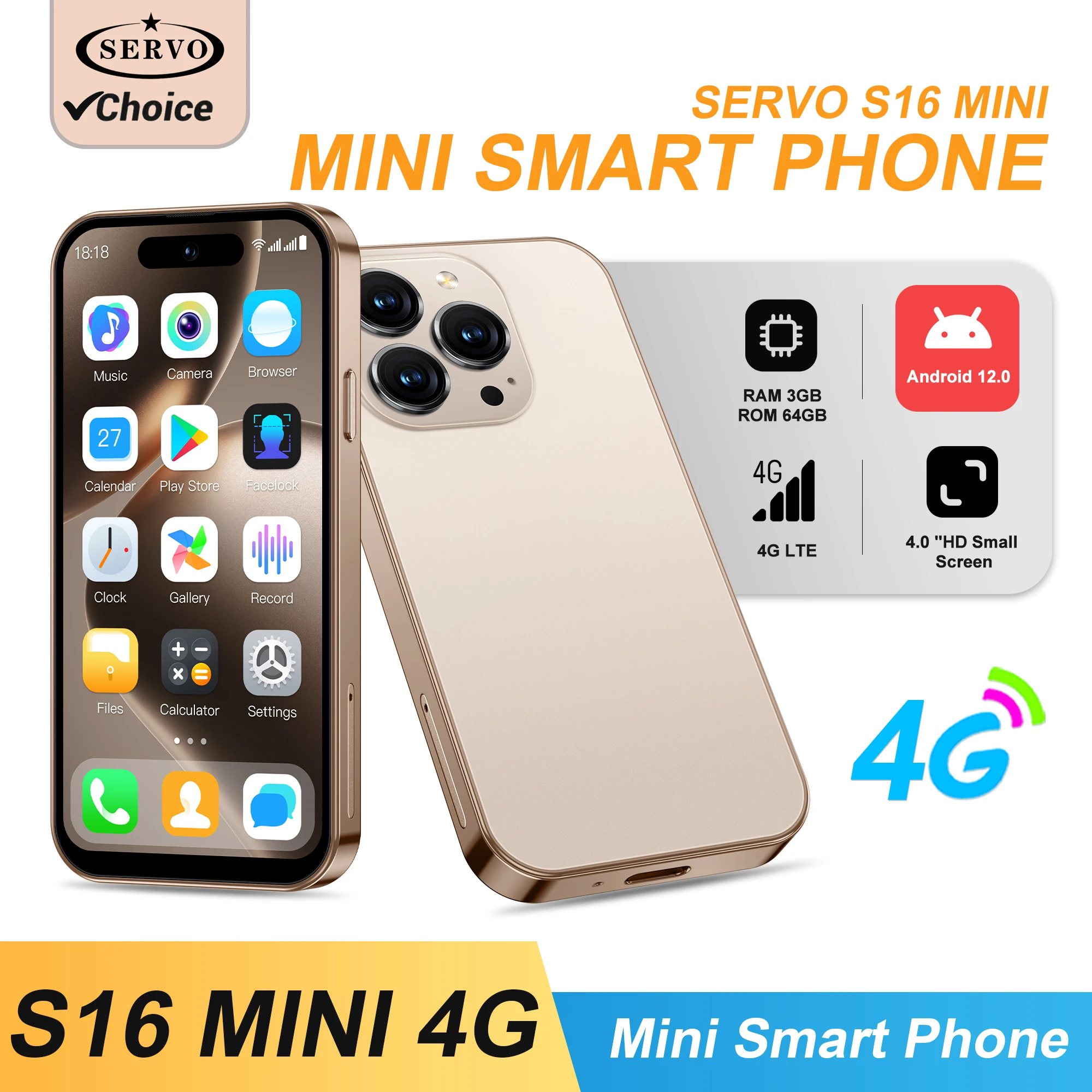 SERVO S16 Mini Android 12.0 Smart Phone 4G LTE 16GB/64GB Play Store WhatsAPP WiFi Facial Unlock Pocket Mobile Phones 4.0
