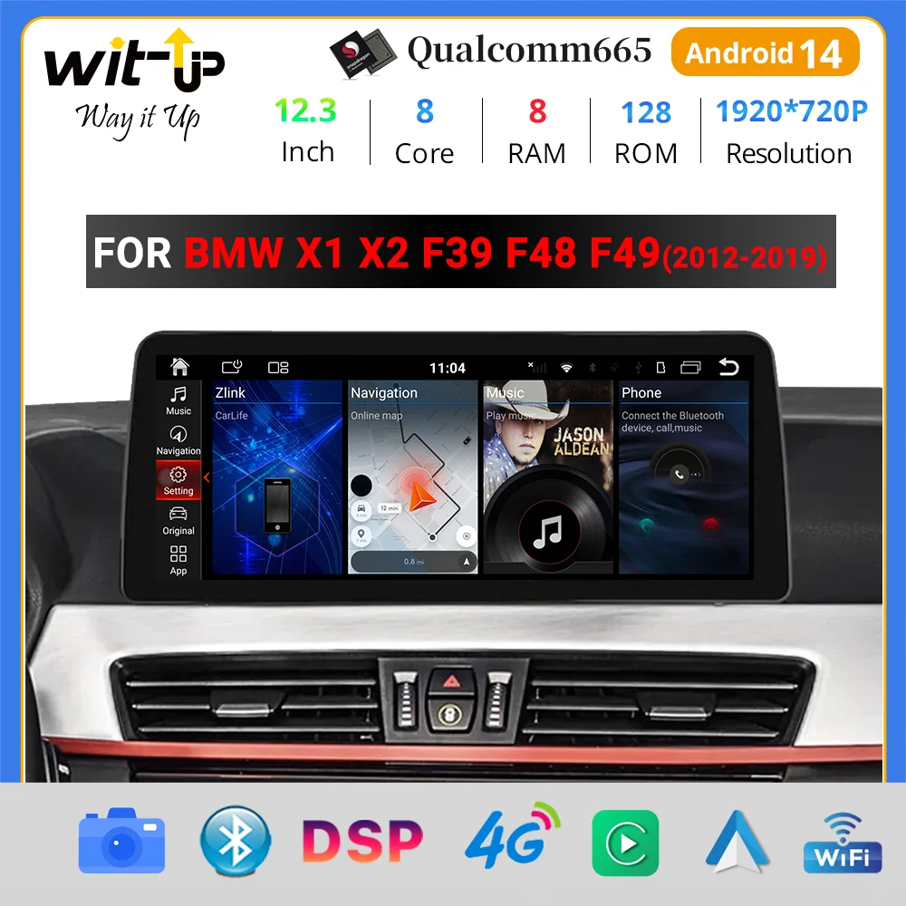 

Wit-Up For BMW X1 X2 F39 F48 F49 12.3" Touchscreen Android 14 Aftermaket GPS Navi CarPlay Autoradio Car Stereo Multimedia