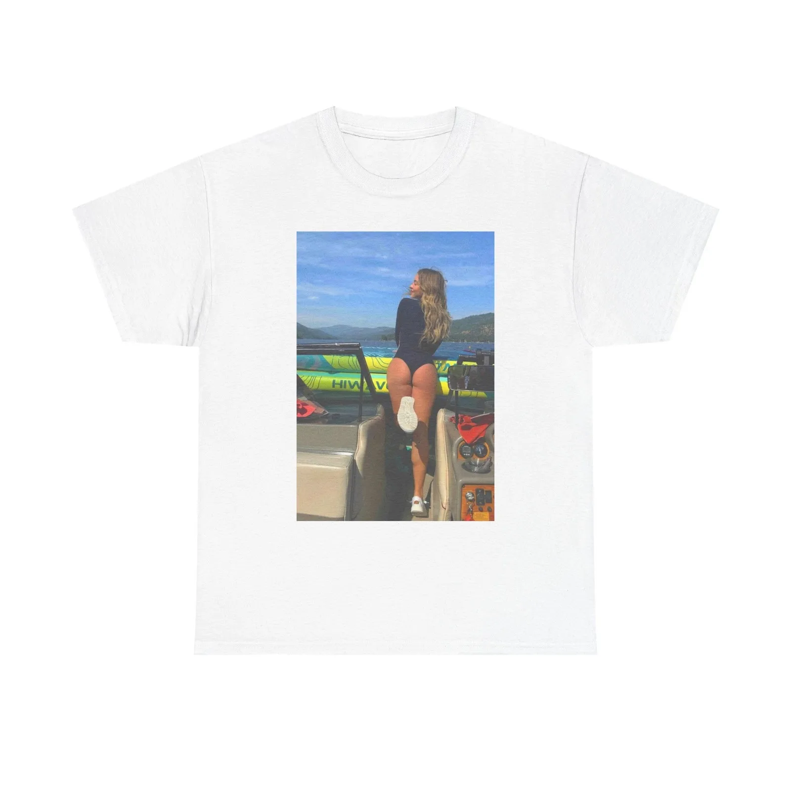 Sydney Sweeney On A Boat Multiple Colors Graphic T Shirt Unisex Tee Brand New