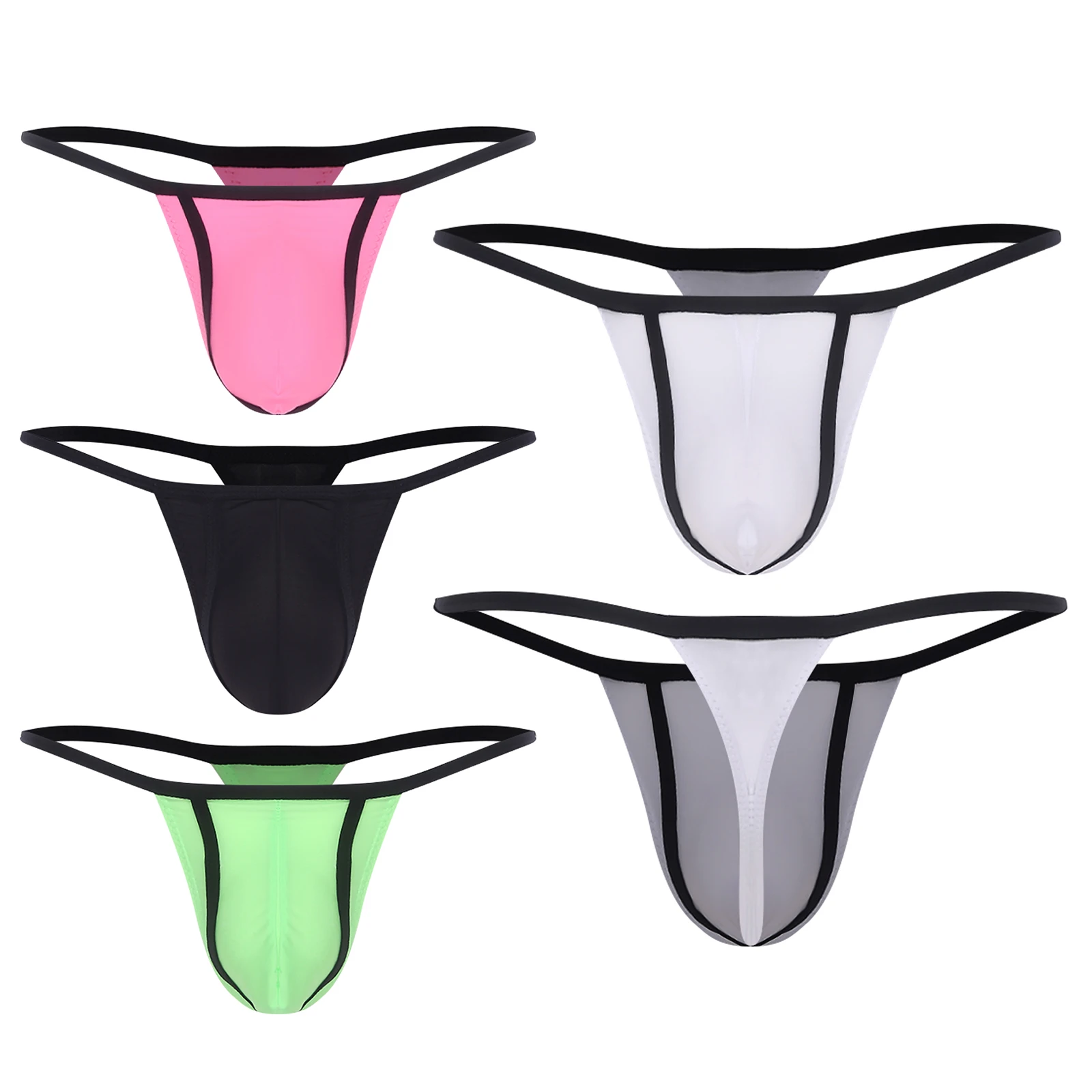 

Mens Sexy Low Rise Thongs Underwear Color Blocking Spaghetti Straps Elastic Waistband Bulge Pouch T-back Underpants Swim Bikini