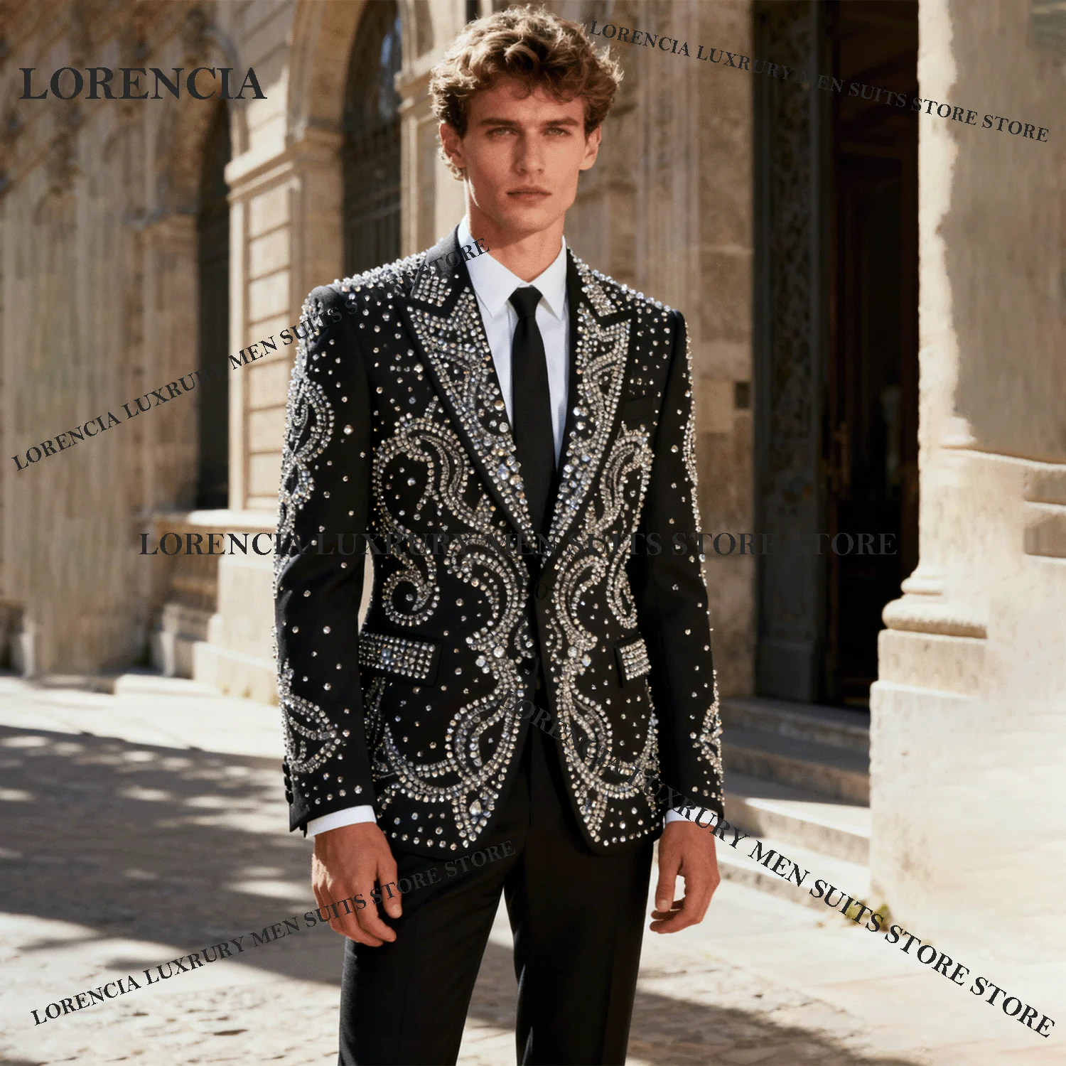 

Elegant High-End Lapel Men 2 Pieces Suit Slim Fit Groom Customized Sports Tuxedos Wedding Tailcoat Diamond Jewelry Ropa homre
