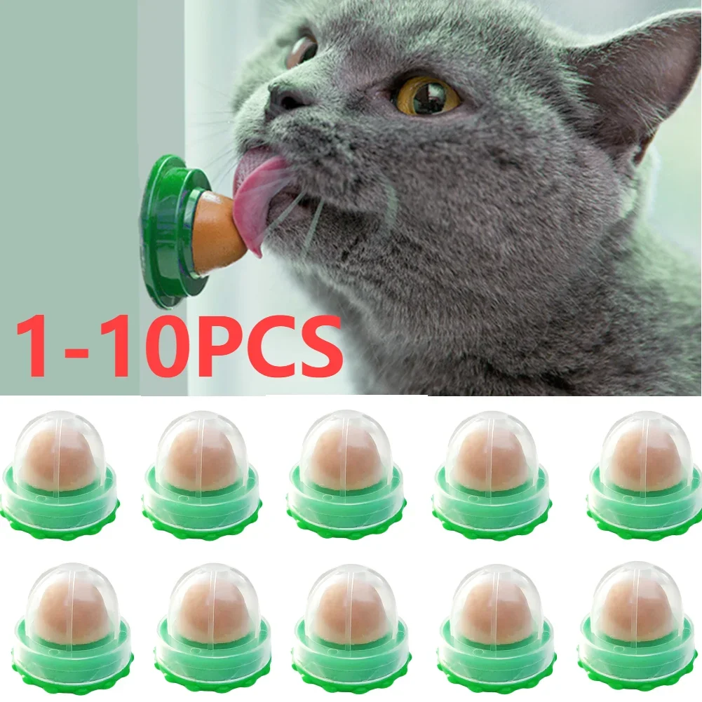 1-10pcs Cat Catnip Licking Candy Sugar Ball Wall Sucker Lick Catnip Sugar Balls Smart Cat Toys Interactive Ball Cats Mint Toy