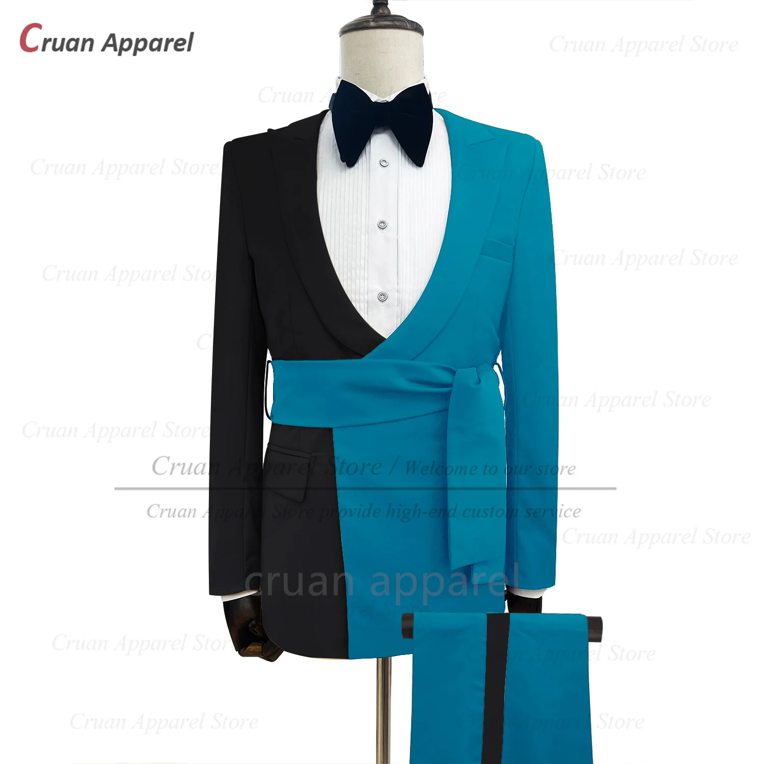 Fashion Black White Splicing Suit Sets For Men Evening Dinner Custom Slim Fit Blazer Pants 2 Pieces Homecoming Formal Outfits