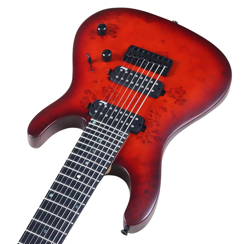 Tree Burl Top Electric Guitar 8 String 39 Inch High Gloss Solid Okoume Wood Body 24 Frets 5 Pcs Maple Wood Combine Neck