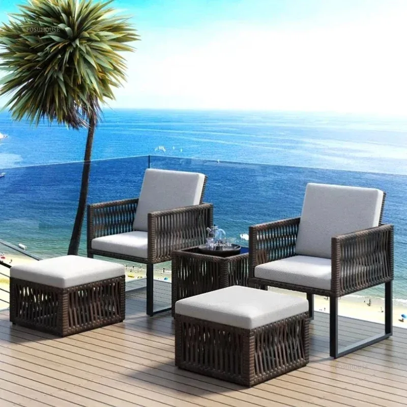 شرفة حديقة الروطان كرسي خارجي طاولة شاي حديقة الأثاث مجموعات الترفيه في الهواء الطلق طاولة وكراسي فناء مجموعة اثاث خارجي