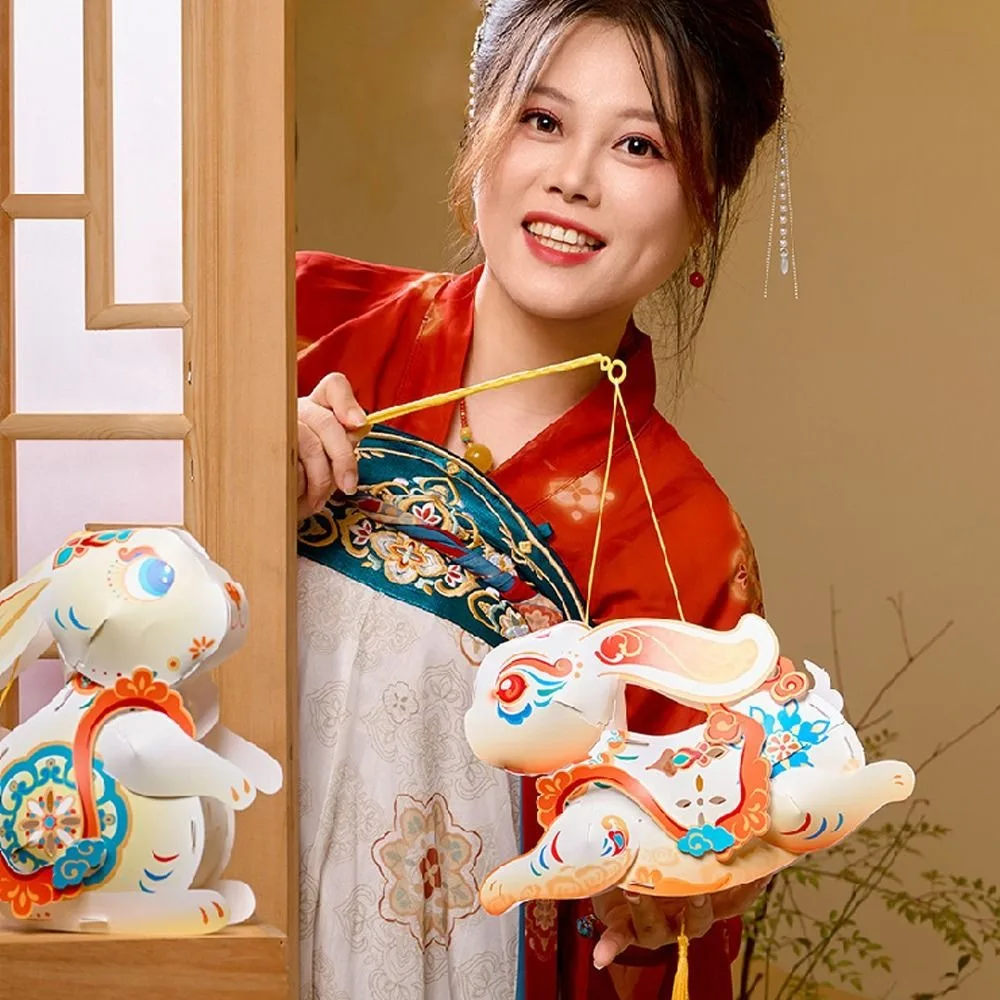 

Portable Chinese Rabbit Lantern Traditional Craft with Tassel Handheld Rabbit Lanterns Good Luck LED Lantern Toys School Project