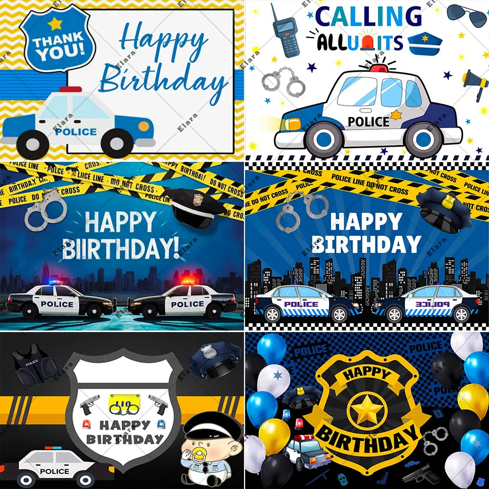 

Cartoon Police Station Kids 1st Birthday Party Supplies Car Boys Portrait Photography Background Baby Shower Photo Studio props