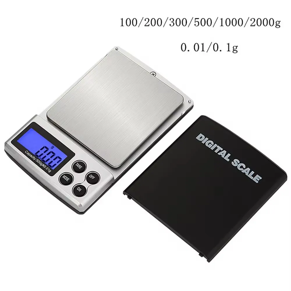 Mini Electronic Jewelry Scale Pocket 100/200/300/500/1000/2000g 0.01/0.1g Kitchen Scales Balance with BackLight
