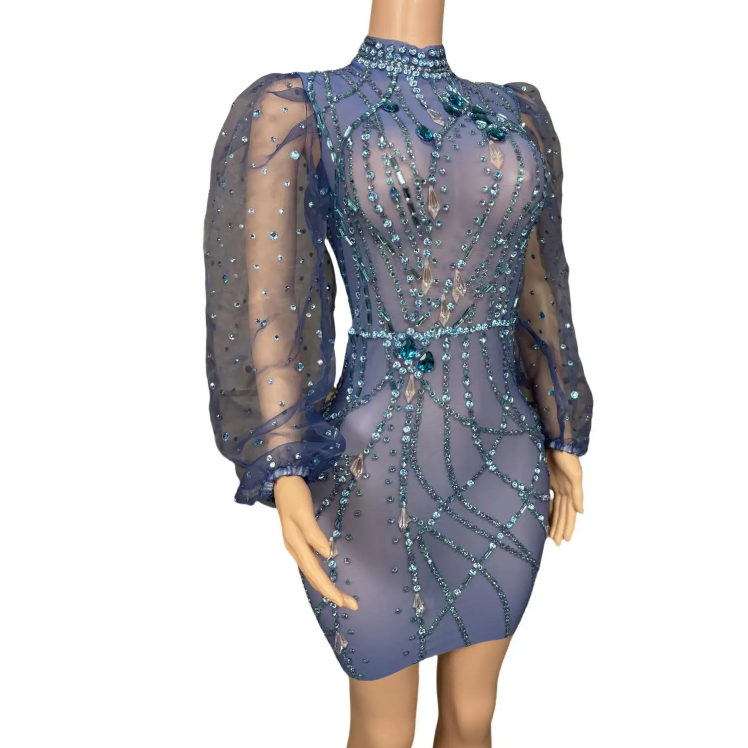 Robe de Rhcourte noire à manches bouffantes transparentes pour filles, robe de cocktail de luxe avec perles, lanière sexy, fête d'anniversaire, CitroCocktail