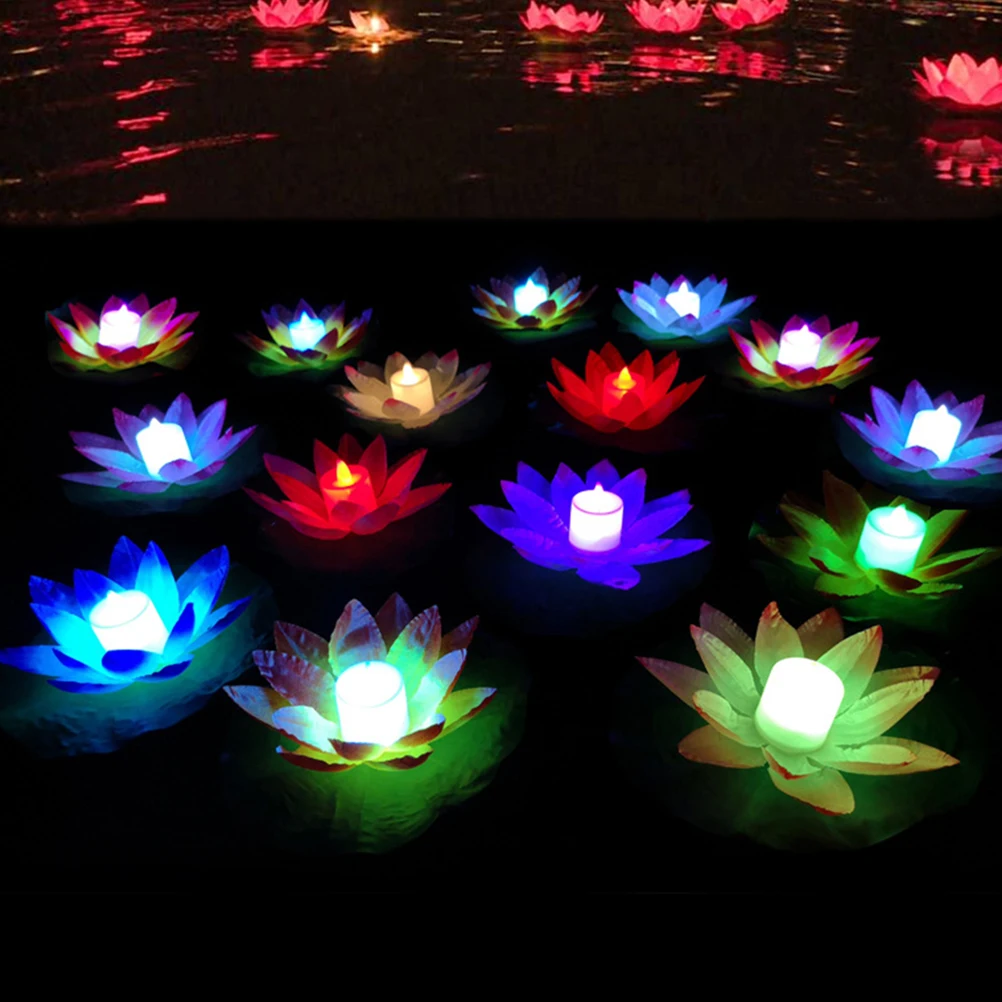 

5pcs Led Lotus Lamp Waterproof Water Lights For Home Wedding Party Decor (Pink Purple White Orange) Bright Long