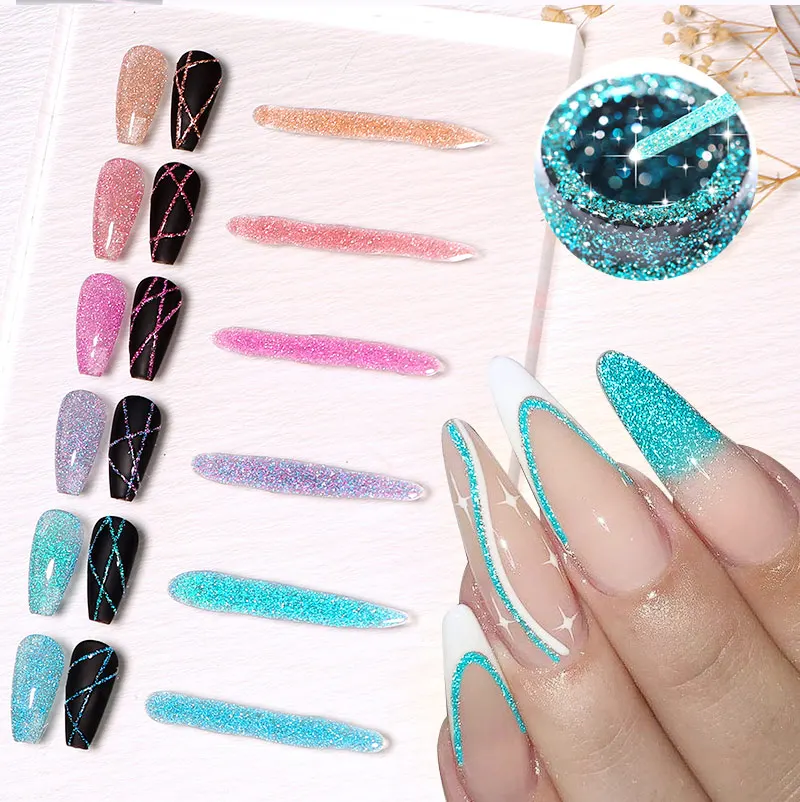 LILYCUTE 5 ml Reflektierende Glitter Liner Gel Nagellack Superflash Bunte Funkelnde Graffiti Malerei Streifen Pull Linie Nagel Gel – Detail 7
