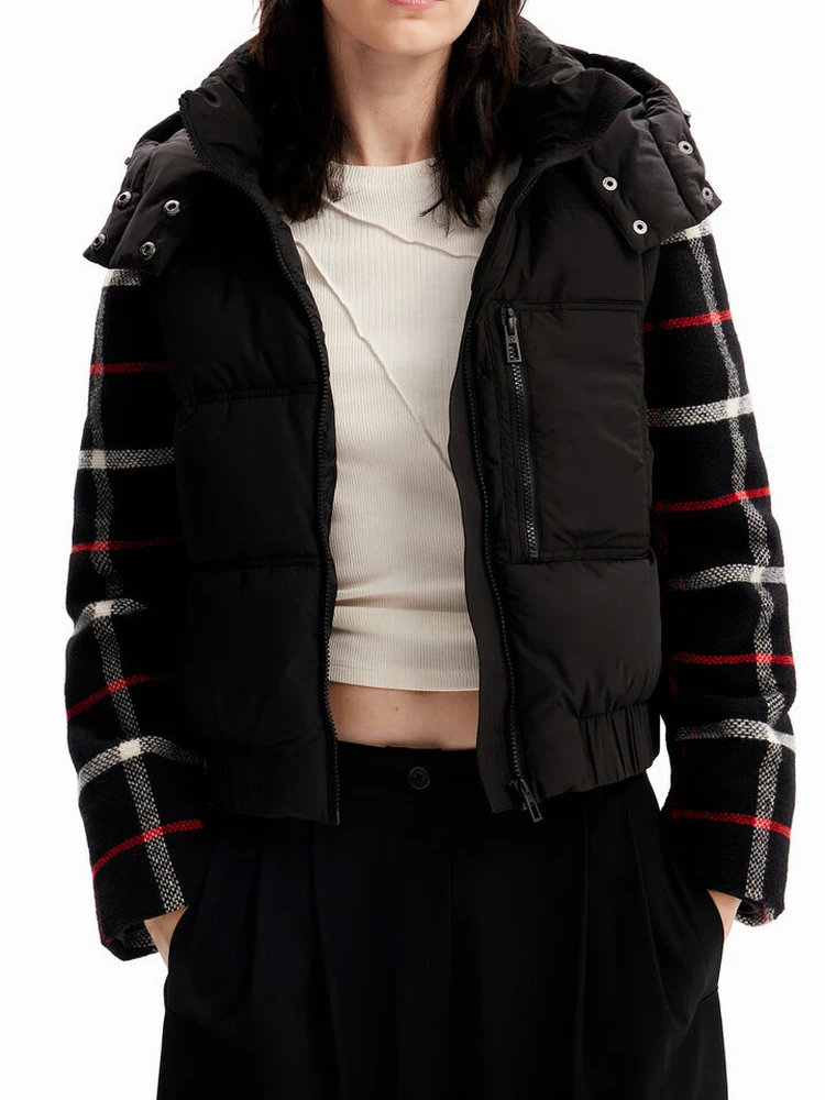 

ort Cotton Jaet with Plaid Sve Color Blo Шерстяная вязаная шапка Све Зимнее пальто с капюшоном и застежкой-молнией