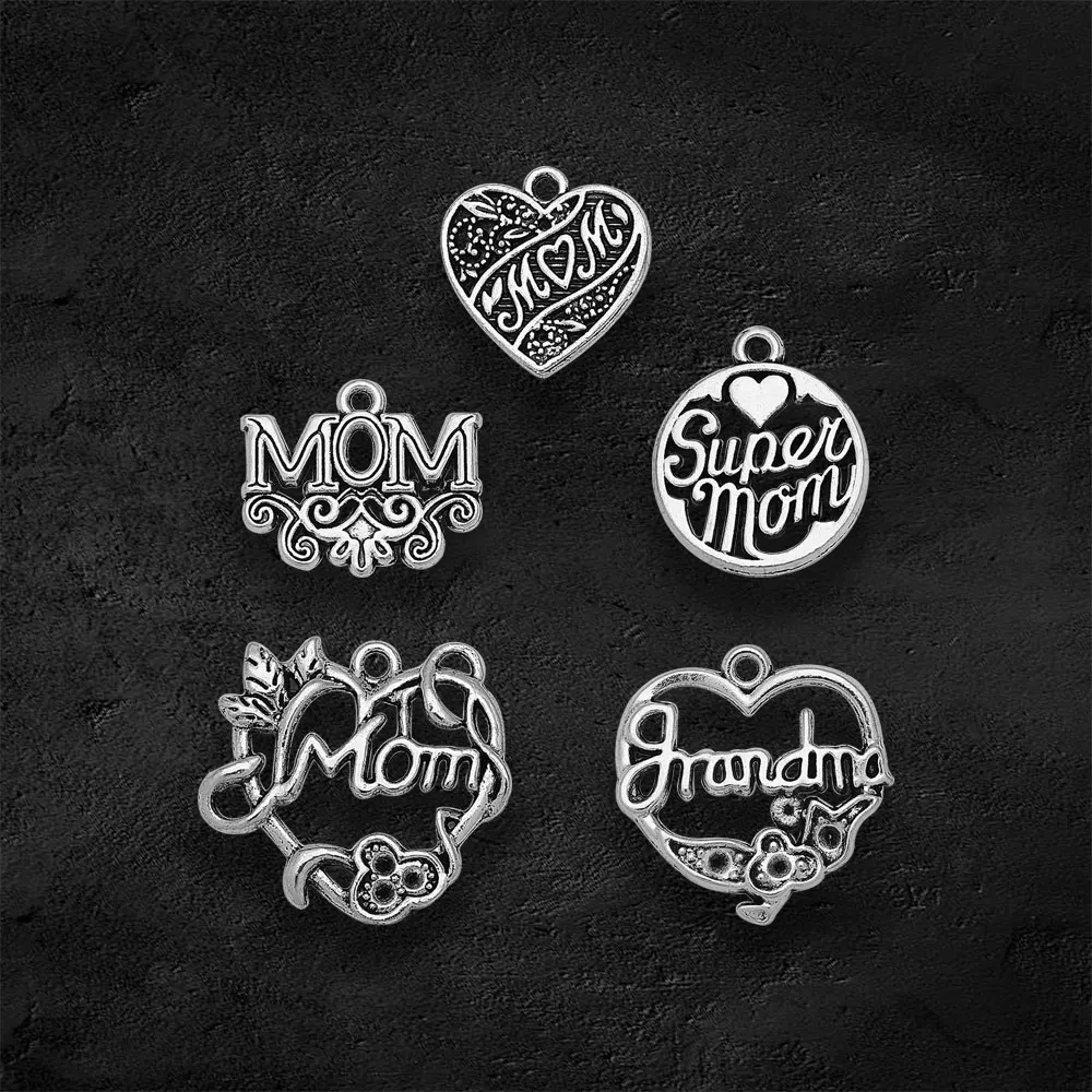 5-50pcs/lot Antique Mom Mother Daughter Charms Heart Love Pendants For Diy Jewelry Making Supplies Wholesale Items Resale Bulk