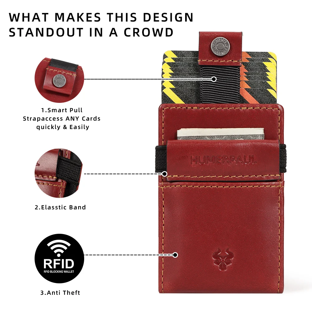 KAVIS Zakelijke lederen kleine kaarthouder Reizen slanke portemonnee voor heren RFID-blokkerende creditcardhouder Retro creditcardportemonnee