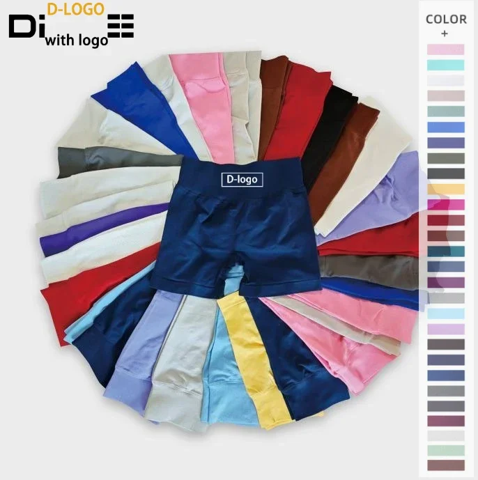 

D-logo Gym Fitness Yoga Shoot Running Women Silicone Printed Sport Shorts Low Ribbed Band Scrunch Butt Seamless Fitness Shorts