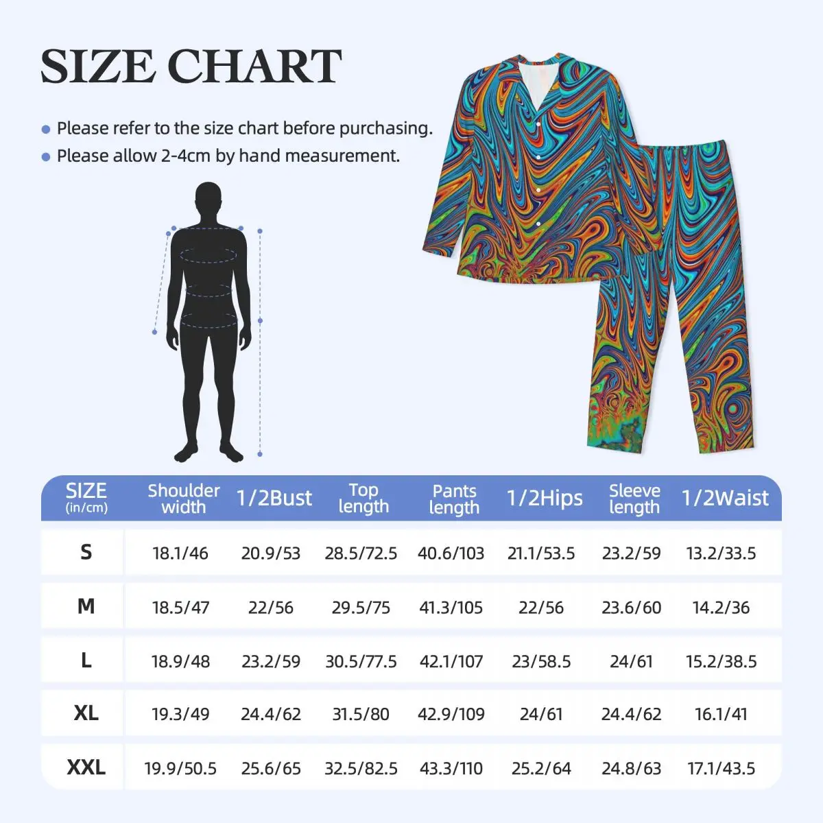 Pajamas Men Contrast Color Night Sleepwear colorful psychedelic 2 Pieces Casual Loose Pajama Set Long Sleeve Oversized Home Suit