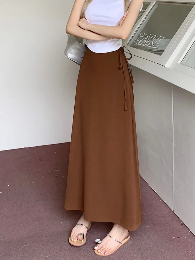 S-XL 3Colors Women Long Skirt Autumn Summer 2023 Korean Style High Waist Back Split Midi Long Skirts Female(L5115