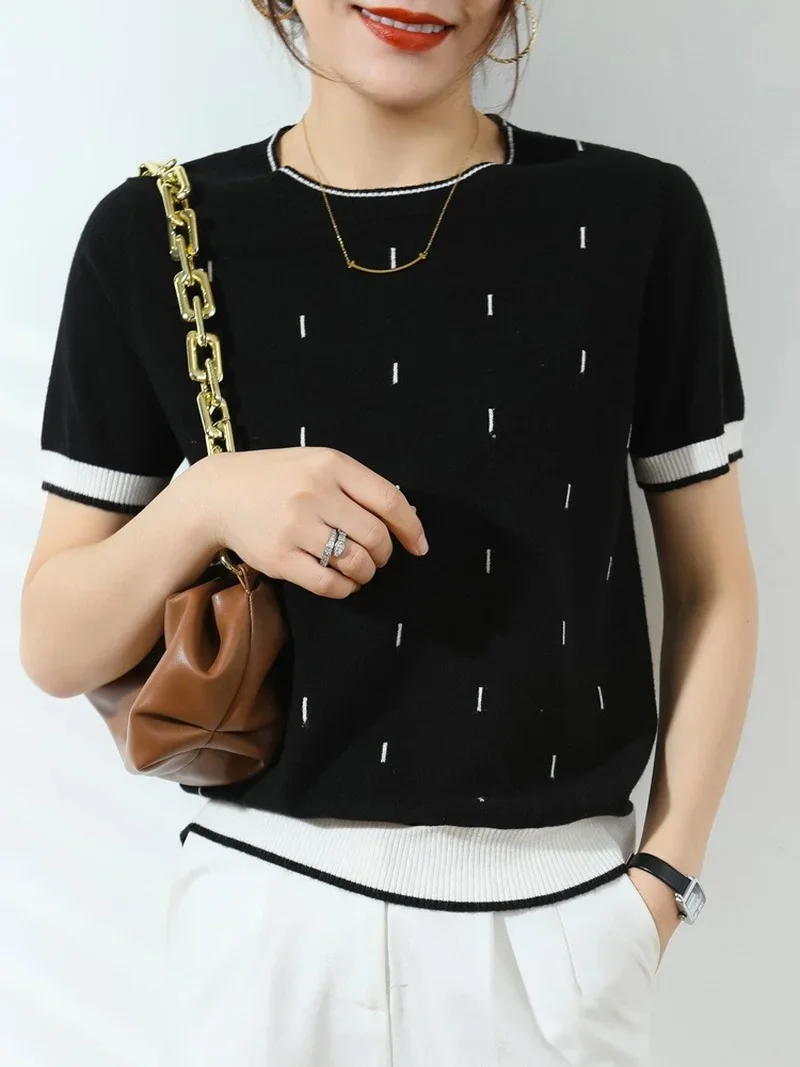 Korean Fashion Elegant Summer Sweater Women Tees Pullover Large Size Short Sleeve T-shirts Female 2024 New O Neck Casual Tops